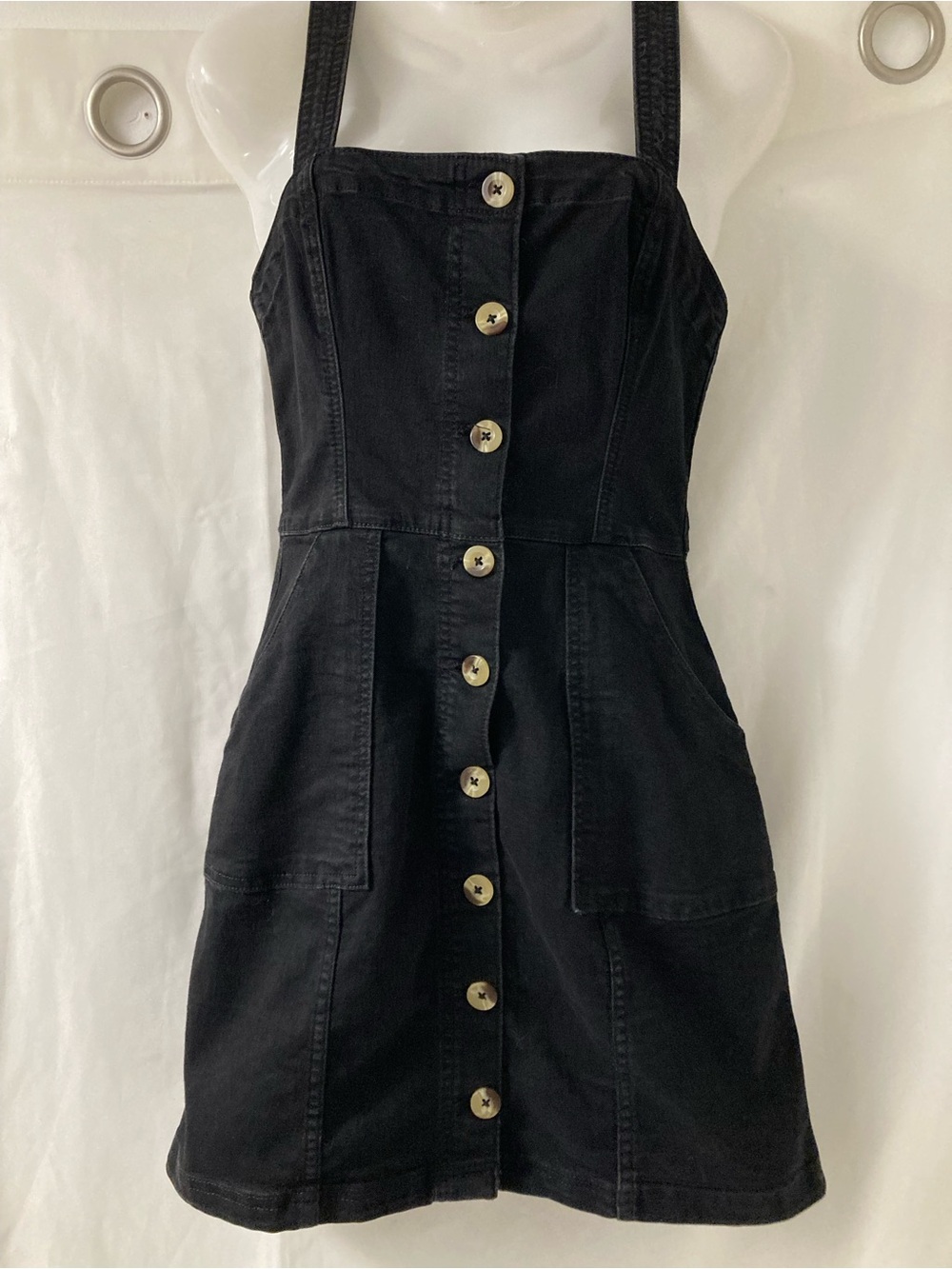 DIVIDED Black Button Front Mini Dress Utility Pockets Size 4 Y2K